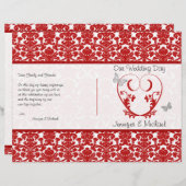 Rood, wit Damask Heart Butterfly Wedding Programme (Voorkant / Achterkant)