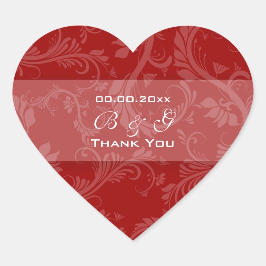 Rood wit "dank u" bruiloft hart sticker (Voorkant)