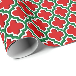 Rood Wit Donkergroen LG Marokkaans Quatrefoil #5DS Cadeaupapier
