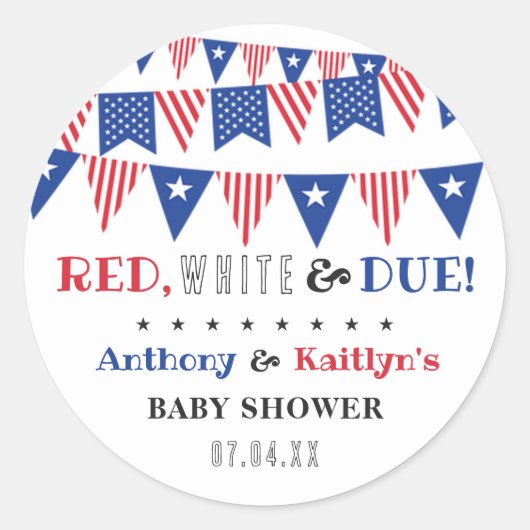 Rood, wit & due! 4 juli Baby shower Ronde Sticker (Voorkant)