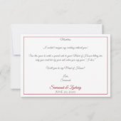 Rood & Wit Elegant Be My Maid of Honor Kaart (Achterkant)