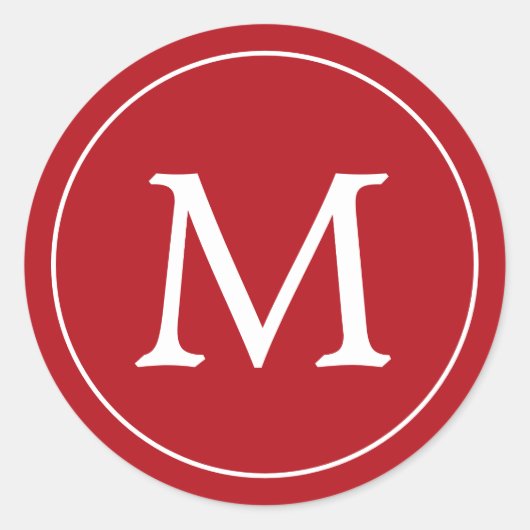 Rood Wit Elegant Monogram Kerstvakantie Ronde Sticker (Voorkant)
