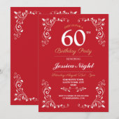 Rood Wit Elegant Verjaardag Vrouwen Classy 60th Kaart (Voorkant / Achterkant)