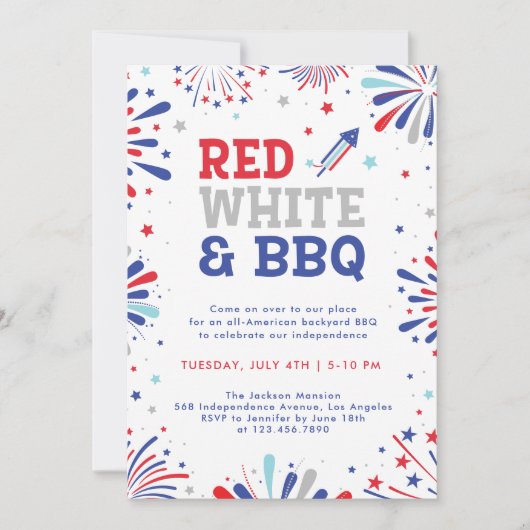 Rood wit en BBQ 4 juli patriottisch vuurwerk Kaart (Voorkant)