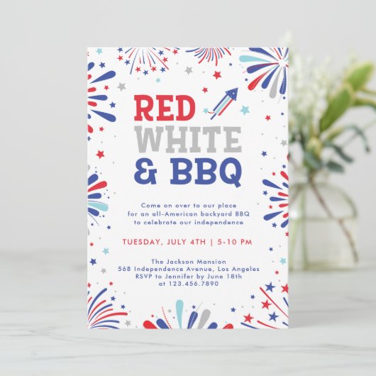 Rood wit en BBQ 4 juli patriottisch vuurwerk Kaart (Staand voorkant)