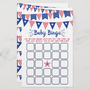 Rood, wit en blauw 4 juli Baby shower bingo