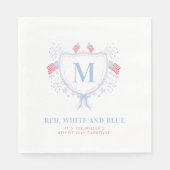 Rood, Wit en Blauw 4 juli BBQ Monogram Crest Servet (Voorkant)