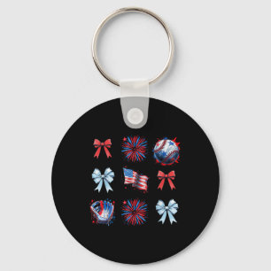 Rood Wit En Blauw 4 Juli Coquette Honkbal B Sleutelhanger