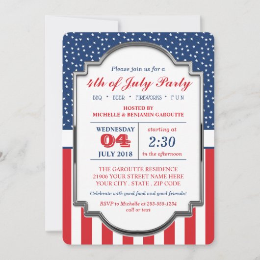 Rood, Wit en Blauw 4 juli Feestuitnodiging Kaart (Voorkant)