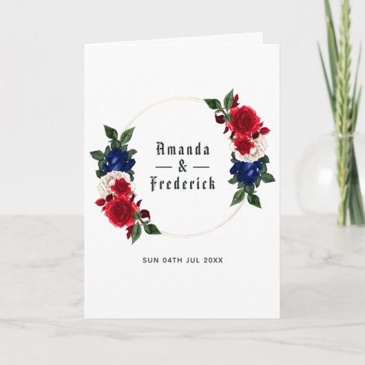 Rood Wit en Blauw 4 juli Huwelijk Programma (Voorkant)