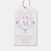 Rood, Wit en Blauw 4 juli Monogram Crest Cadeaulabel (Voorkant)