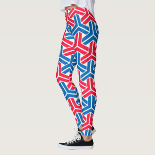 Rood wit en blauw abstract geometrisch patroon leggings
