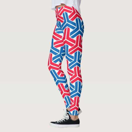 Rood wit en blauw abstract geometrisch patroon leggings (Links)
