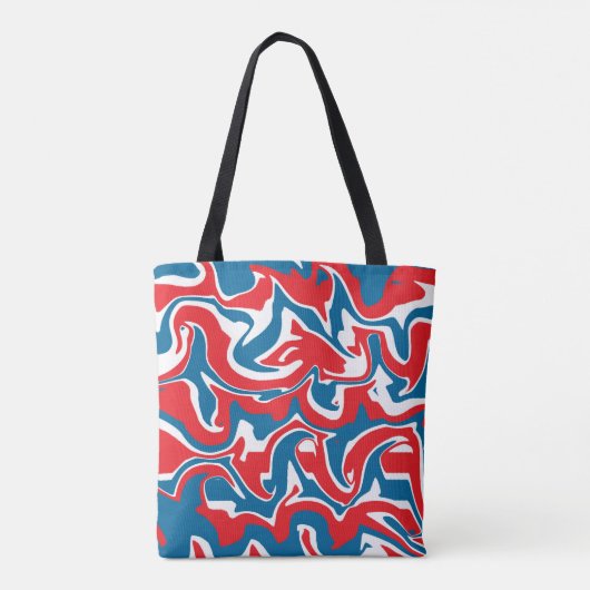 Rood wit en blauw abstract patroon draagtas (Achterkant)