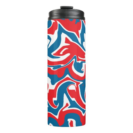 Rood wit en blauw abstract patroon thermosbeker (Voorkant)