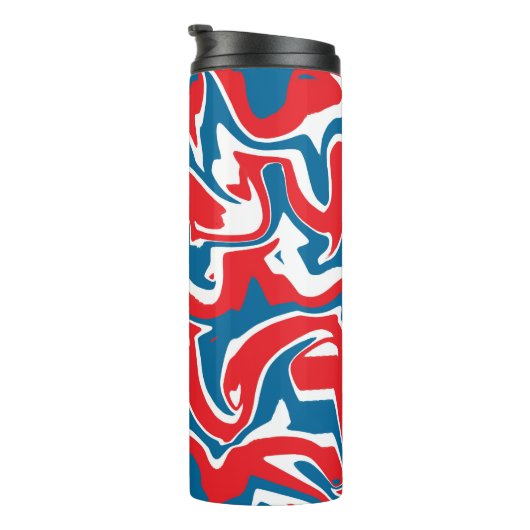Rood wit en blauw abstract patroon thermosbeker (Geroteerd rechts)