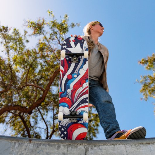Rood, Wit en Blauw Abstract US Flag Patriottisch Skateboard (Buiten 1)