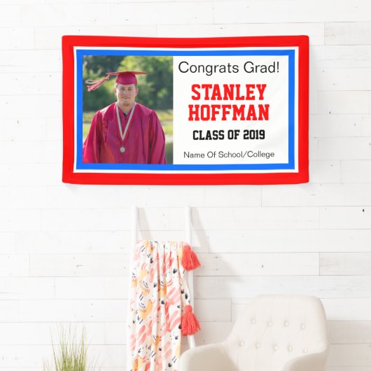 Rood wit en blauw Afstudeerder Eén foto Spandoek (Insitu)