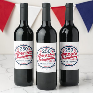 Rood Wit en Blauw America's 250e Verjaardag Wijn Etiket