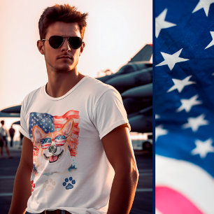 Rood Wit en Blauw Amerikaans Hond Corgi 4 juli T-shirt