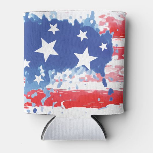 Rood Wit en Blauw Amerikaans Vlag Splatter Blikjeskoeler (Voorkant)