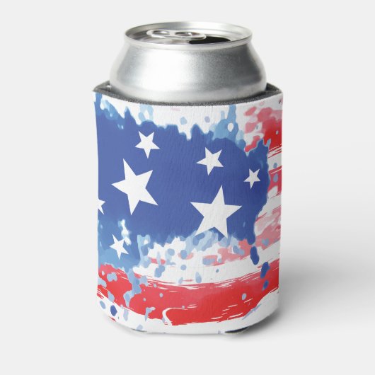 Rood Wit en Blauw Amerikaans Vlag Splatter Blikjeskoeler (Blikje Achterkant)