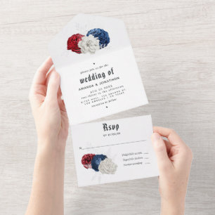 Rood Wit en Blauw Amerikaanse Bruiloft All In One Uitnodiging