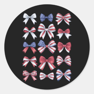 Rood wit en blauw Amerikaanse Coquette Bows 4 juli Ronde Sticker