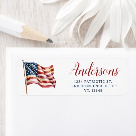 Rood wit en blauw Amerikaanse vlag retouradres Etiket (Insitu)