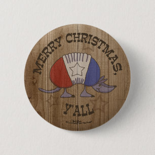 Rood, Wit en Blauw Armadillo-Merry Christmas Y'al Ronde Button 5,7 Cm