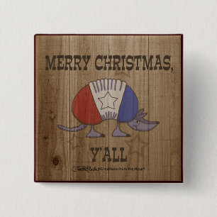 Rood, Wit en Blauw Armadillo-Merry Christmas Y'al Vierkante Button 5,1 Cm