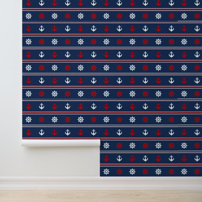 Rood wit en blauw autisch patroon behang (Applicatie)