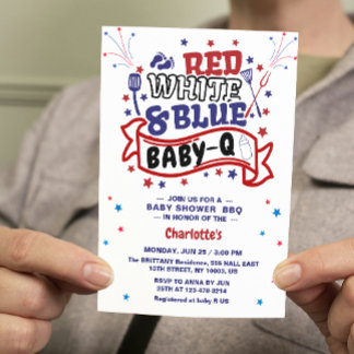 Rood wit en blauw Baby-Q Boy BBQ Baby shower Kaart