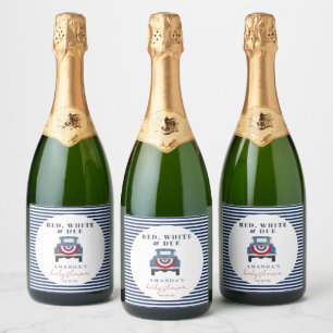 Rood wit en blauw Baby shower gunst Sparkling Wijnetiket