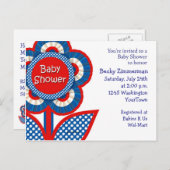 Rood, wit en blauw Baby shower Uitnodiging Briefkaart (Voorkant / Achterkant)