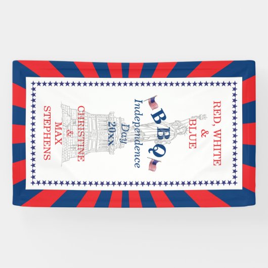 Rood, wit en blauw BBQ 4 juli Partij Spandoek (Horizontaal)