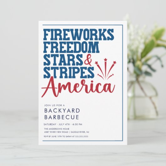 Rood Wit en Blauw BBQ Party Uitnodiging (Staand voorkant)
