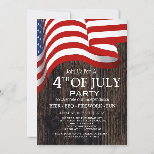 Rood Wit en Blauw BBQ Vuurwerk 4th van Juli Feest Kaart (Voorkant)