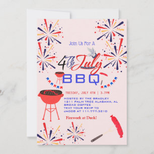 Rood Wit en Blauw BBQ Vuurwerk 4th van Juli Feest Kaart
