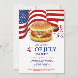 Rood Wit en Blauw BBQ Vuurwerk 4th van Juli Feest Kaart