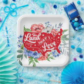 Rood wit en blauw bloemland waar ik van hou papieren bordje (Feest)