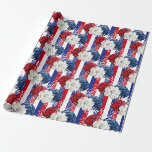 Rood, Wit en Blauw Bloemmotief USA Patroon Cadeaupapier