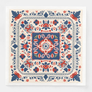 Rood wit en blauw boho chique geometrische volksku servet