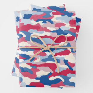 Rood wit en blauw Camouflage Inpakpapier Vel