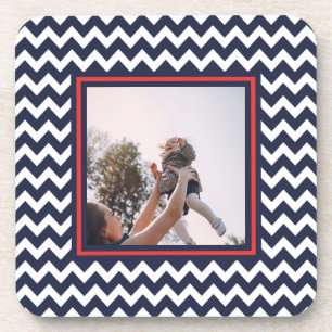 Rood, Wit, en Blauw Chevron Patroon met Foto Bier Onderzetter