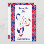 Rood, wit en blauw, Damask Wedding Kaart (Voorkant / Achterkant)