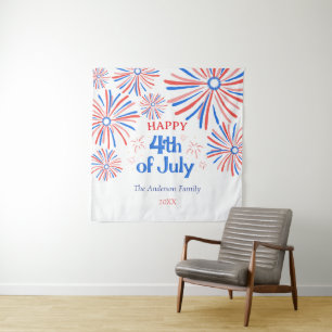 Rood, Wit en Blauw Feestelijk 4 juli Vuurwerk Wandkleed