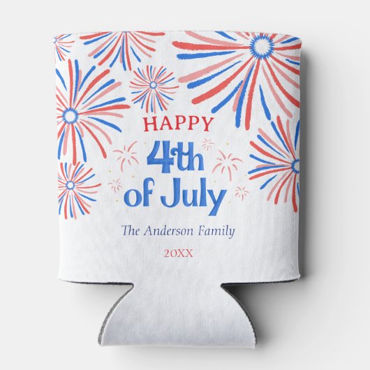 Rood, Wit en Blauw Feestelijk Vuurwerk 4 juli Blikjeskoeler (Achterkant)