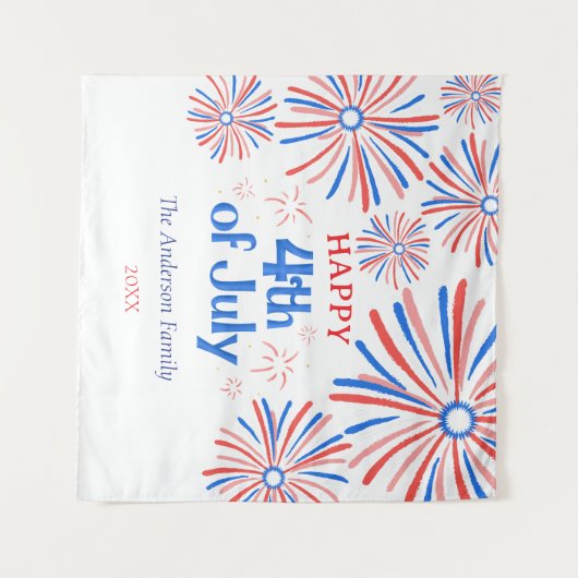 Rood, Wit en Blauw Feestelijk Vuurwerk 4 juli Wandkleed (Voorkant (horizontaal))