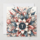 Rood Wit en Blauw Feestelijke Monogram Platte Kaar (Voorkant)